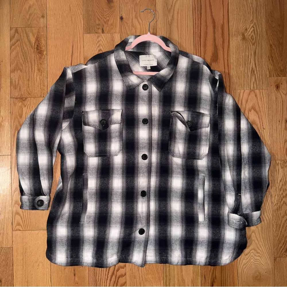 Lucky Brand | LA Monochrome Plaid Shirt Jacket Black & White Size 2XL